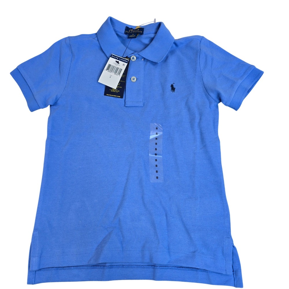 Polo Ralph Lauren Boys Blue Cotton Pique Short Sleeve Polo Shirt Size 5 NWT